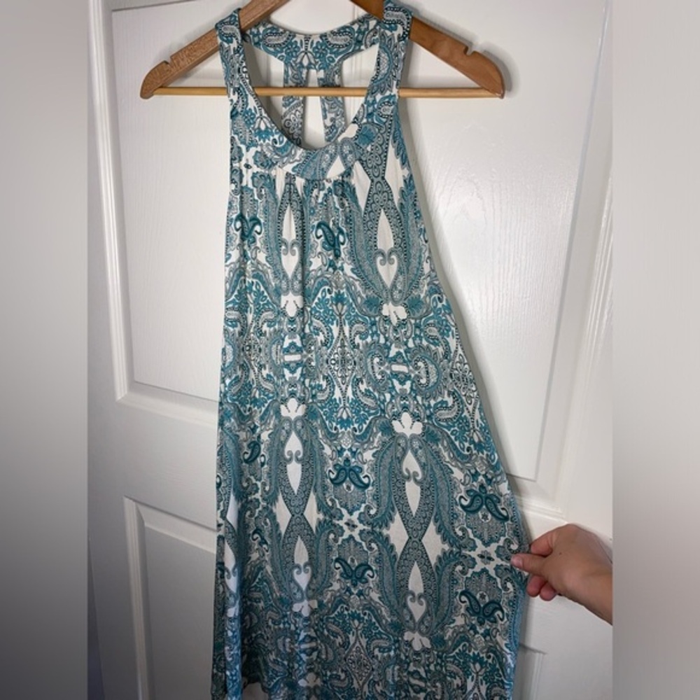 Lascana Bohemian Paisley Print Backless Dress, Teal and White, Boho Beachy